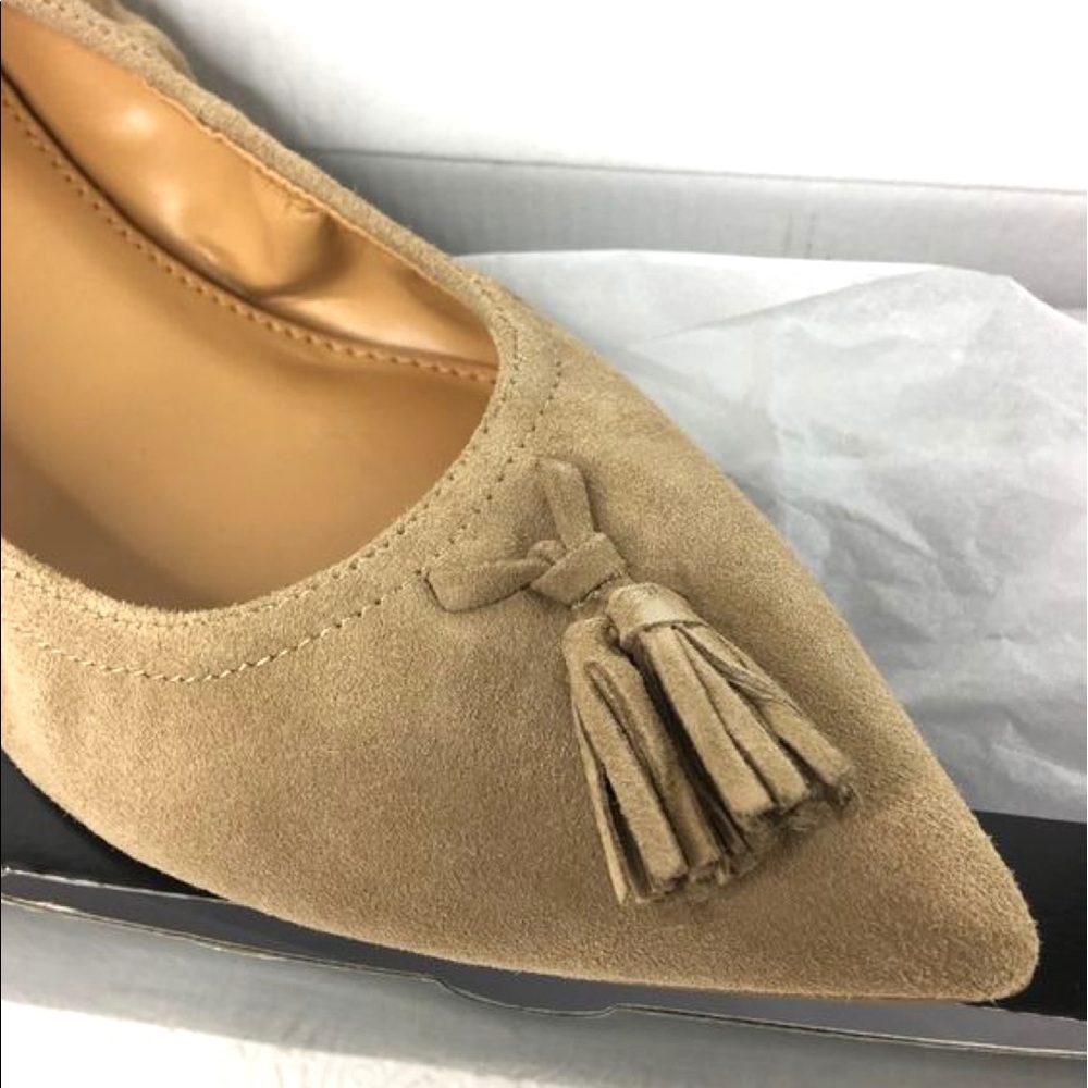 New J Crew Lottie Beige Suede Tassel Stretch Flats - Picture 2 of 8